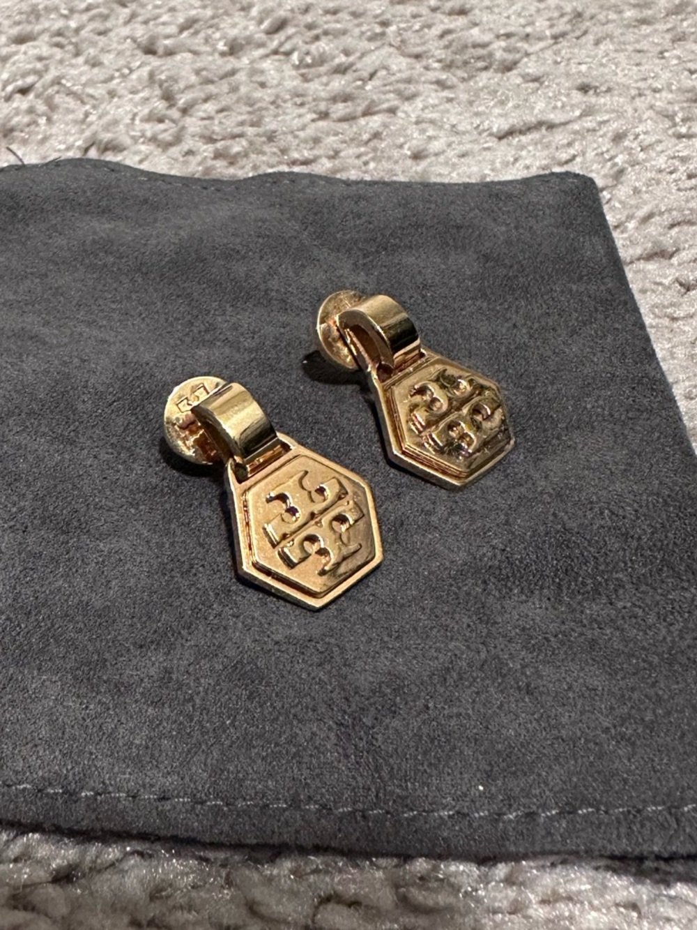 Tory Burch Gold Hexagon Logo Drop Earrings